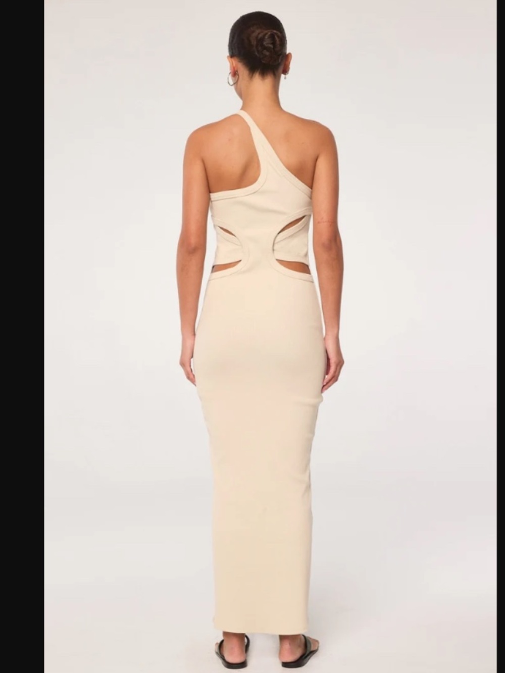 Line by K Gael ribbed one-shoulder cut-out maxi dress in oat